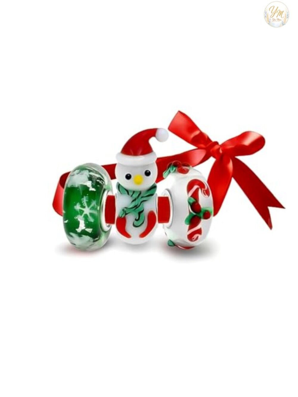 Sterling Silver Murano Glass Christmas Charm Bead Set